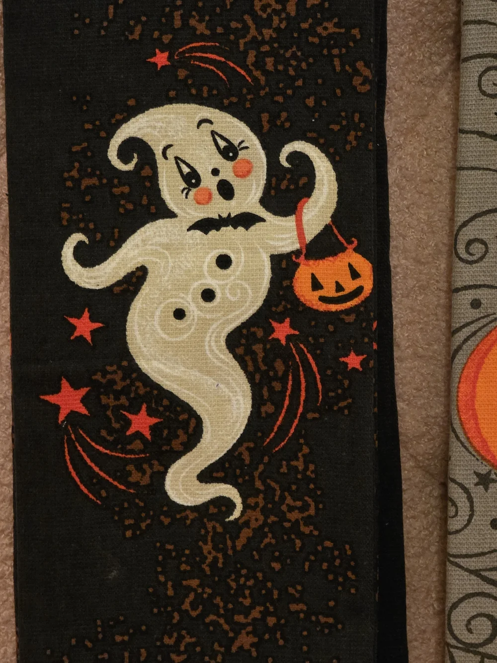 Halloween Ghost & Black Cat In Pumpkin Kitchen Towels